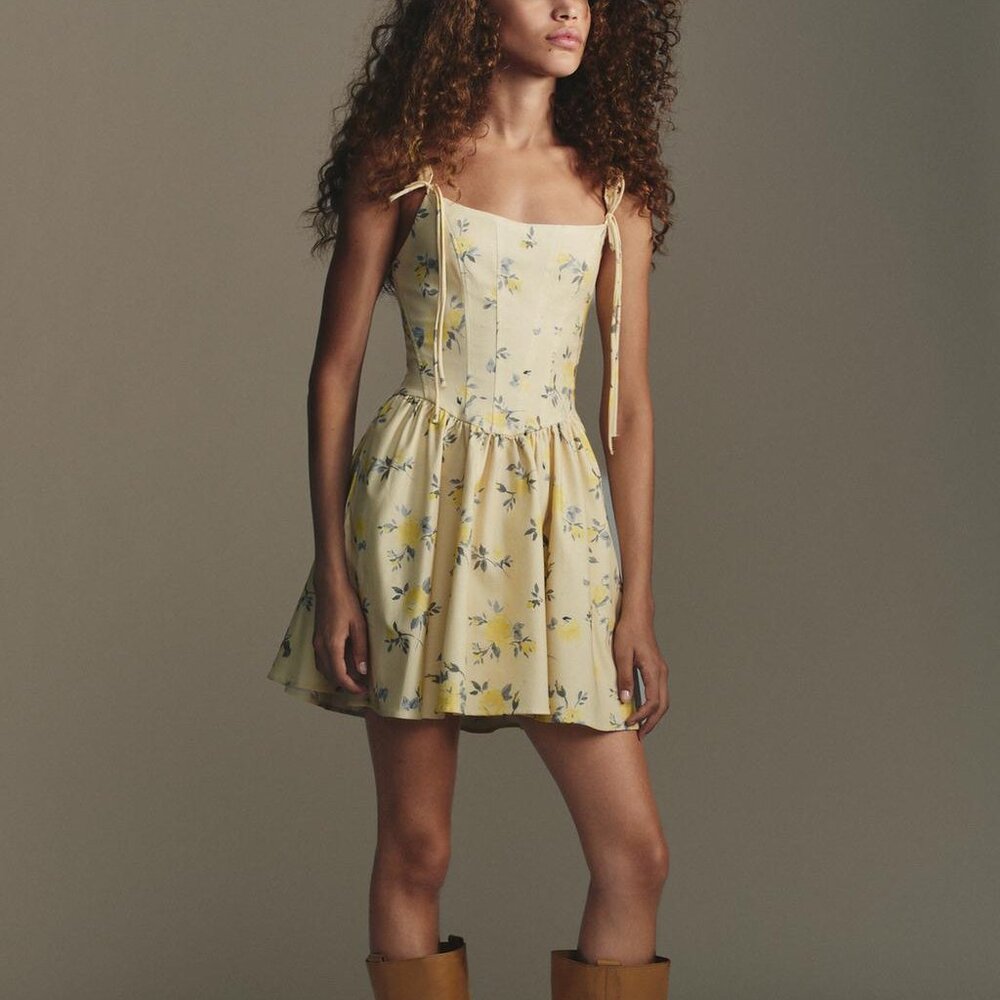 Zara Cotton Floral Poplin Mini Dress